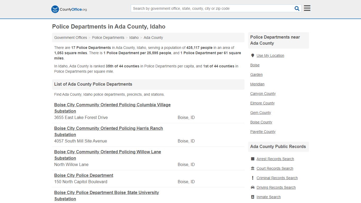 Police Departments - Ada County, ID (Arrest Records & Police Logs)